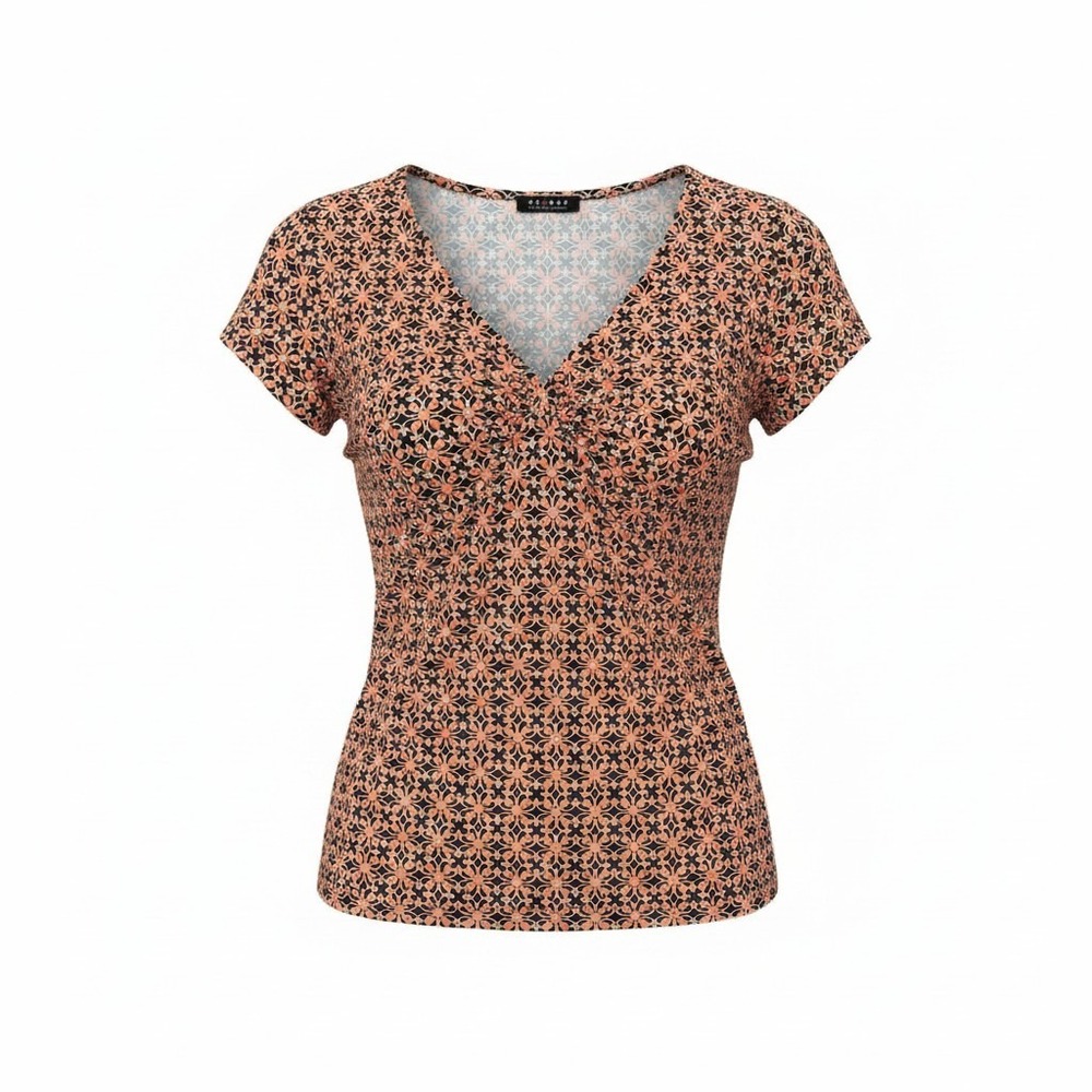 Axcess Liz Claiborne Womens V-Neck Short Sleeve Floral Trellis Top M Retro